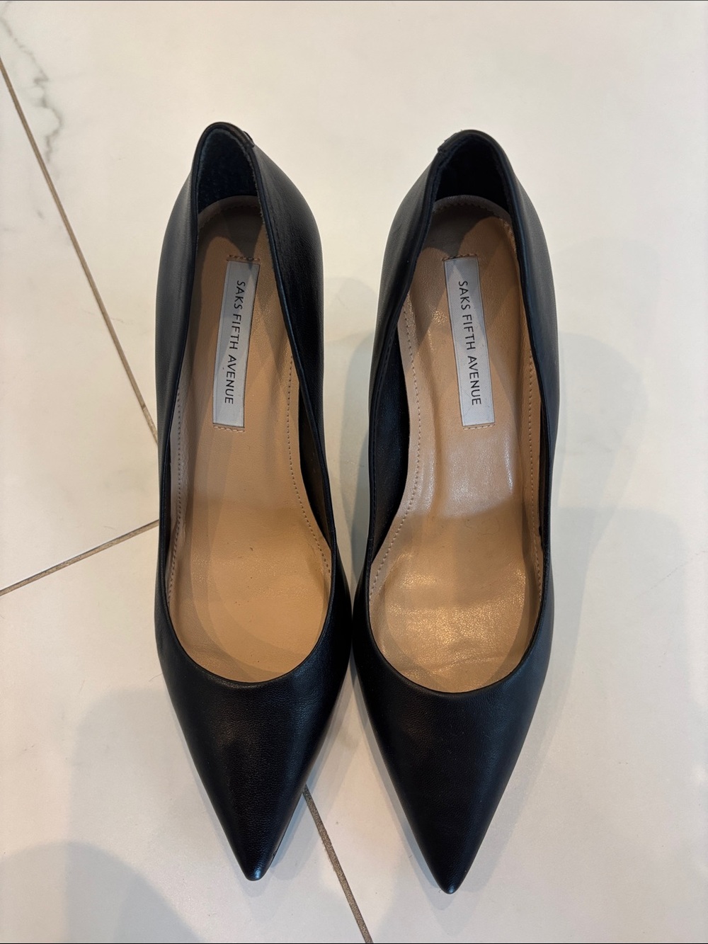 Saks Fifth Avenue Black Pointed-Toe Leather Pumps